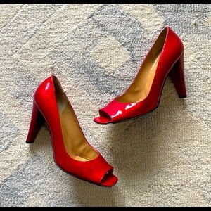 Stuart Weitzman Square toe red high heels 8.5M 90s